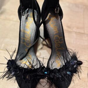 Sam Edelman Black Feathered Heels